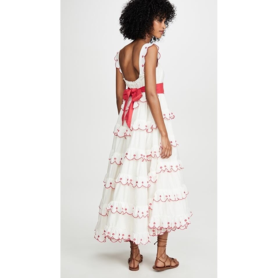 Nwt Innika Choo Scallop Frill Iva Biigdres Dress In Cream Midi Belt Sz: 2 Doen — image 2 of 8